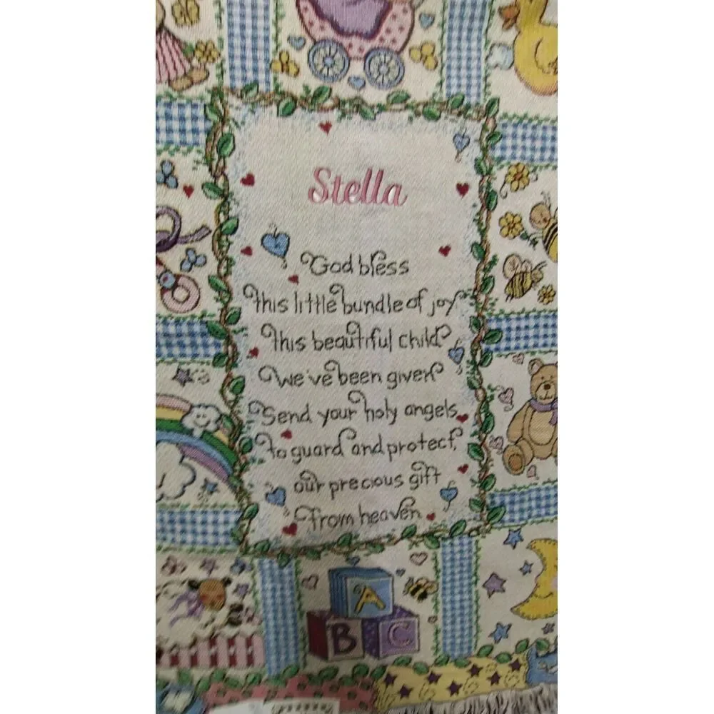 Vintage God Bless Prayer Joy Marie Baby Tapestry Throw‎ Blanket 45